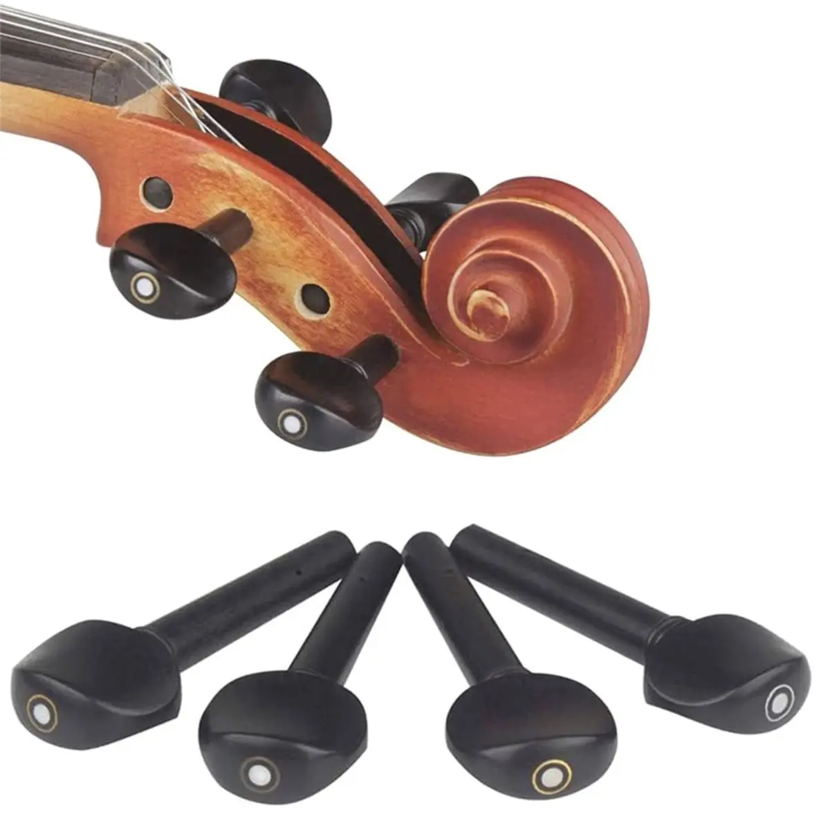 4/4 Full Size Violin Accessories Kit Bridge, Tailpiece, Tuning Pegs, Tunners, Endpin, Tailgut, String and Chin Rest