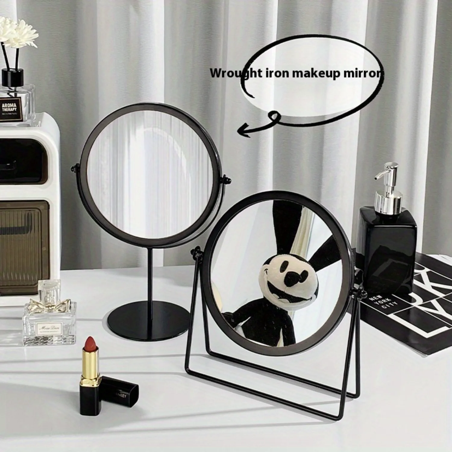 

1pc Vanity Mirror, Round Makeup Mirror, HD Imaging, Rotatable Desk Mirror With Stand, Portable Cosmetic Mirror For Dorm Room Bea