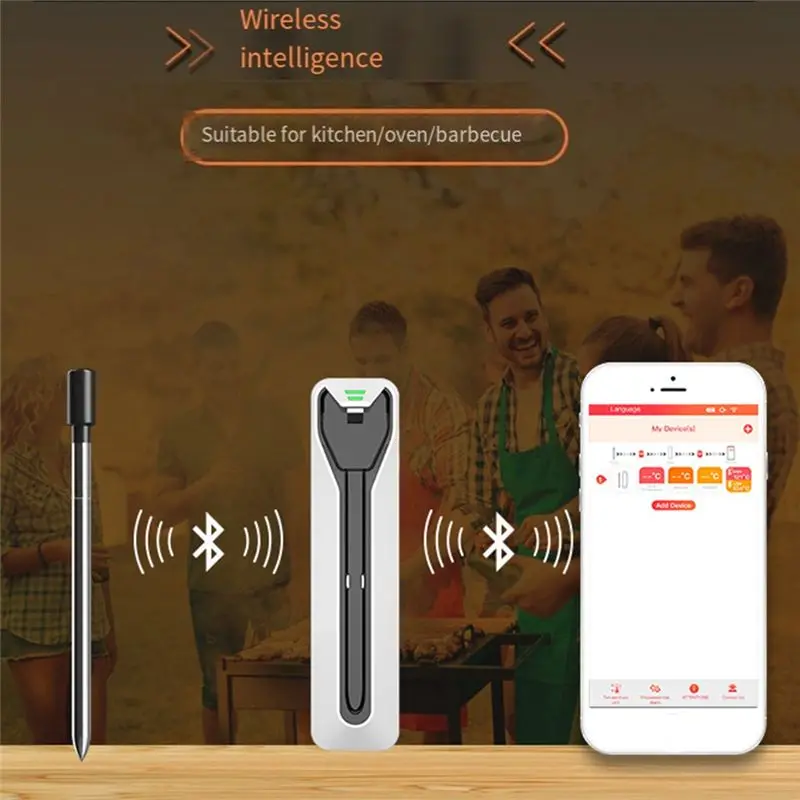 Wireless Meat Food Thermometer For Oven Grill BBQ Steak Turkey Smoker Kitchen Smart Digital Bluetooth Waterproof Durable