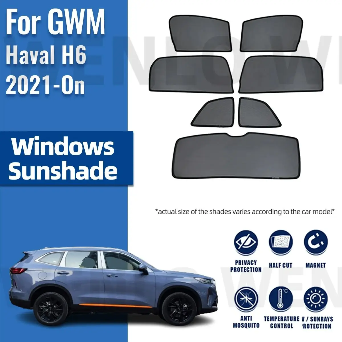 

For GWM Haval H6 2021 2022 2023 2024 Magnetic Car Sunshade Shield Front Windshield Frame Curtain Rear Side Window Sun Shade