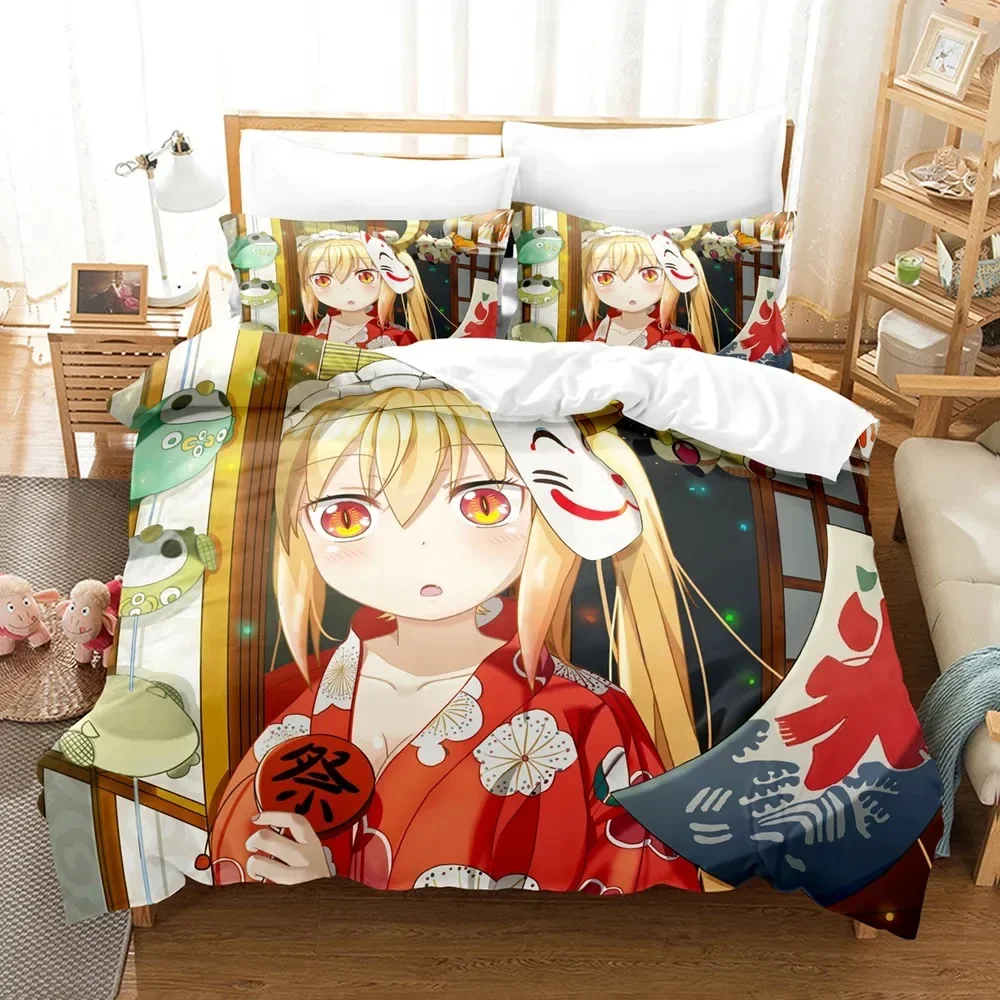 3D Printed Anime Miss Kobayashis Dragon Maid Kanna Bedding Set Boys Girls Twin Queen Size Duvet Cover Pillowcase Bed Kids Adult