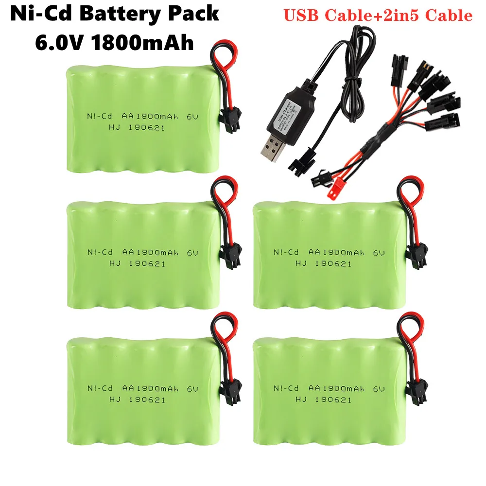 

6V 1800mah Ni-Cd AA Battery Pack + USB Cable For Rc toys Cars rc boat Tanks Robots Boats Guns NI-CD 6v Rechargeable Battery