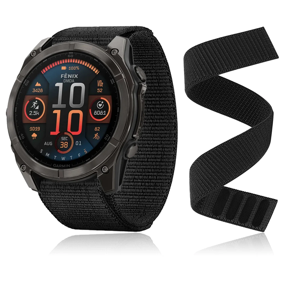 26 22 مللي متر هوك حلقة حزام النايلون ل Garmin Fenix 8 47 مللي متر 51 مللي متر E 7 7X 6 6X 5 5X/Epix Pro/Enduro/TACTIX/Forerunner 965 955 حزام (استيك) ساعة
