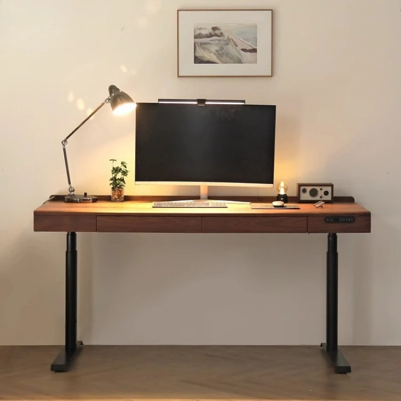 

Solid wood gaming table can be lifted electric standing computer office black walnut desk work electric lifting table
