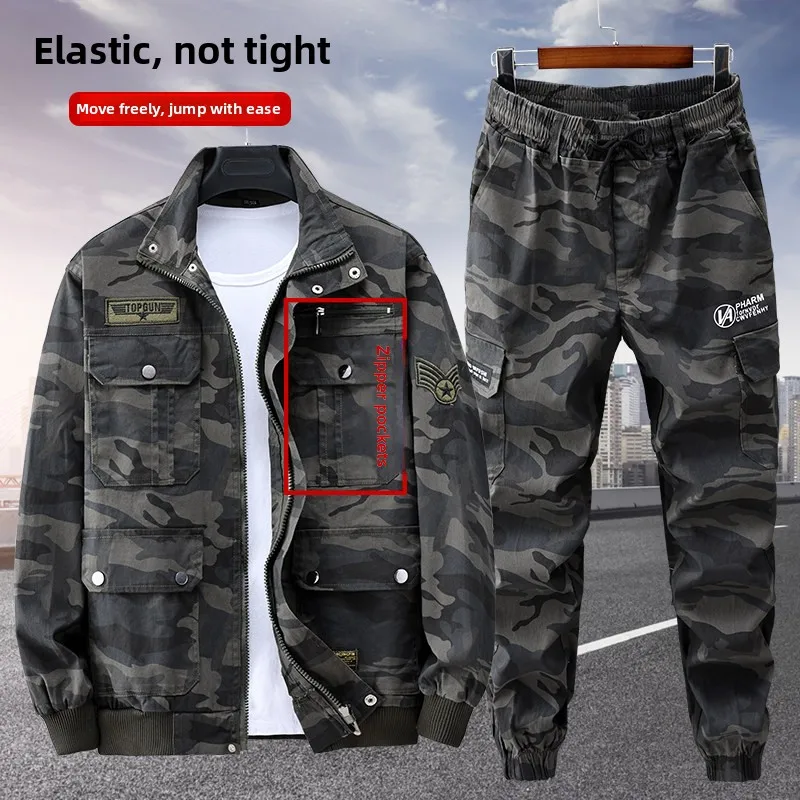 Thickened Wear-resistant Elastic Pure Cotton Anti-Scald Workwear Set Outdoor Work Uniform Long Sleeve Labor Protection Suit