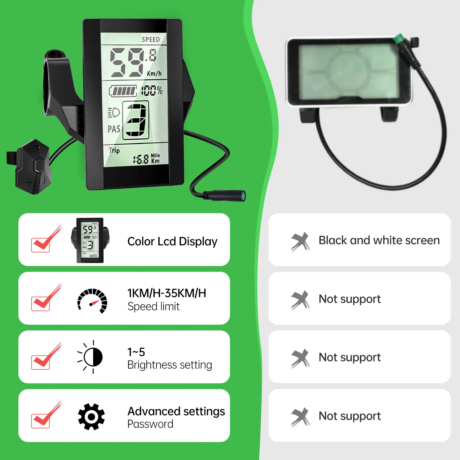 800S  Panel Screen,EBike  Display,Electric Bike  Meter 5 Pin 24V 36V 48V 52V Universal E Scooter  Panel Screen