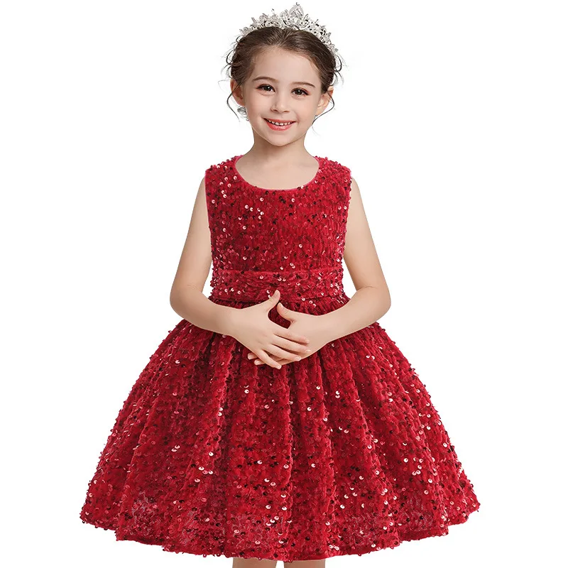 

Бальные платья для девочек, модные рождественские костюмы без рукавов с блестками, великолепные кружевные платья для выпускного вечера на день рождения для первого причастия для девочек