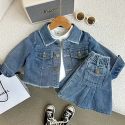 Girls Clothes Set Spring Autumn Denim Kids Jackets+Skirt Long Sleeve Girls T-shirt Children Casual Costumes Retro Kids Clothing