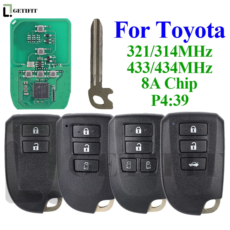 Remote Car Key for Toyota Regiusage YARIS VIOS Hiace Board 0010/0011/0182 433/434MHz 312/314MHz 8A 39 Chip 2/3/4 Buttons Car Fob