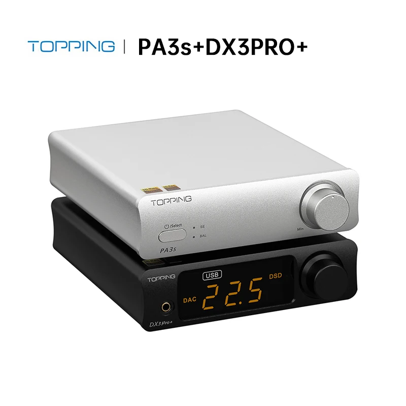 

TOPPING DX3 Pro+ with TOPPING PA3s,80W power amplifier TRS balanced input,Audio DAC ES9038Q2M,XMOS Bluetooth headphone amplifier