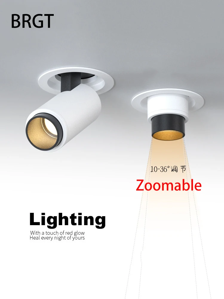Led Spotlights Zoom Telescopic Spot Light Recessed Small Adjustable Beam Angle Focus Lighting Fixture For Art Painting Museum