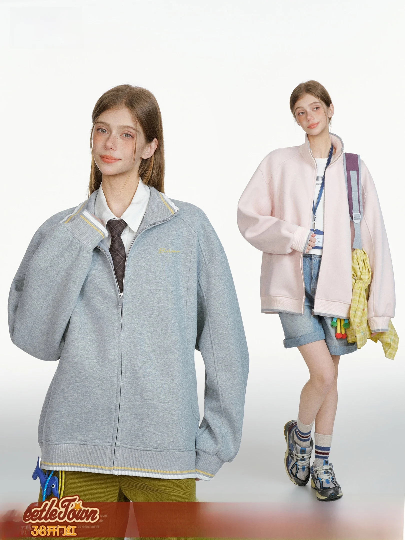 

Кардиган-свитшот Beetle Town American Sle Color Blo с воротником-стойкой, свободный крой, унисекс, весна-осень, спортивная куртка