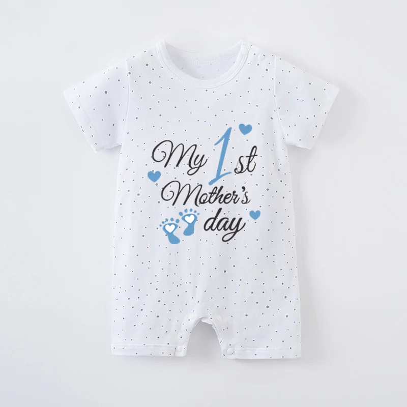 Mother's Day Newborn Baby Girl White Jumpsuit Costume Romper Onesie Boy Short Sleeve 100% Cotton Print Clothes Summer Round Nec