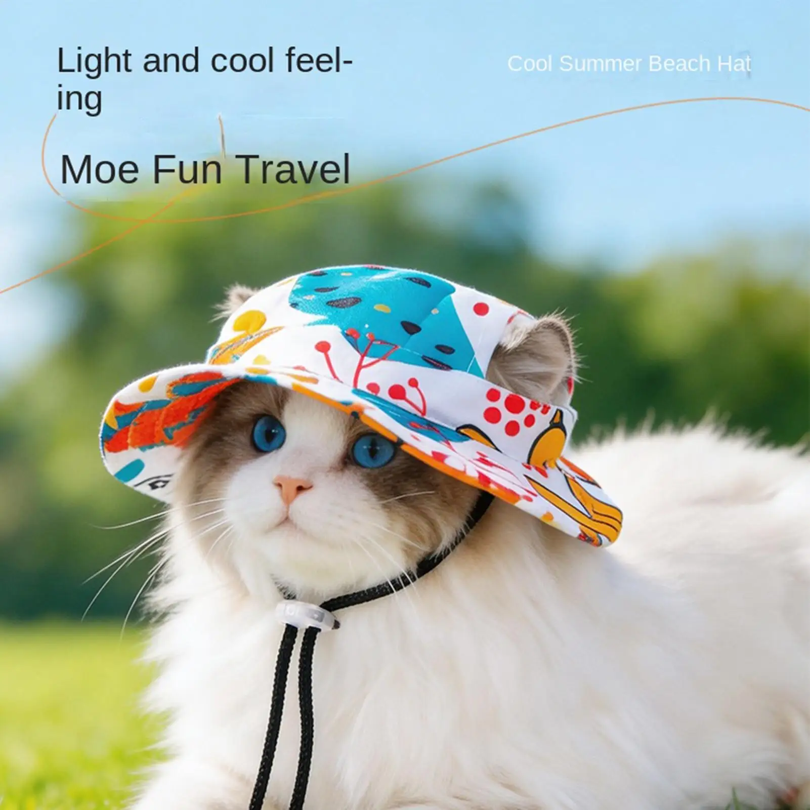Cute Floral Print Pet Bucket Hat, Adjustable Sun Protection Caps For Cats & Small Dogs, Summer Outdoor Travel Pet Accessories