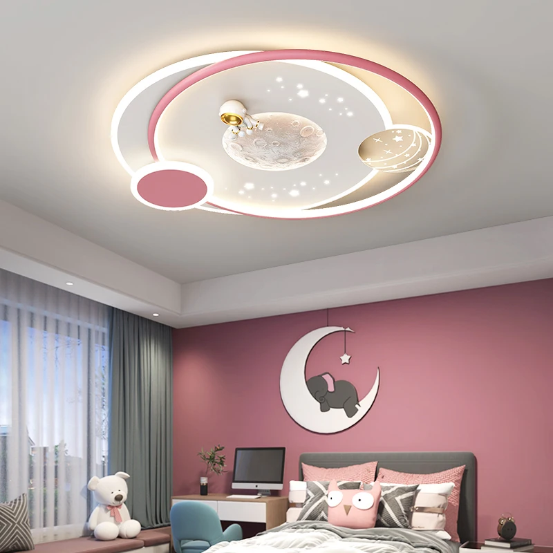 Imagem -04 - Luminária de Teto Moderna Minimalista para Quarto de Criança Lâmpada de Iluminação para Meninos e Meninas Redonda Rosa e Azul Decoração de Casa