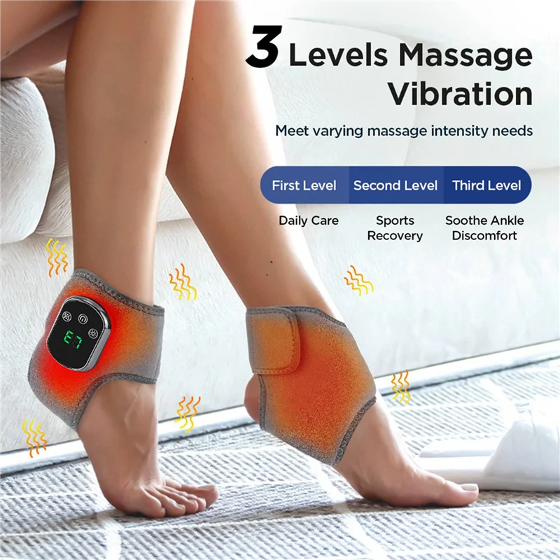 A24P 2X Electric Foot Ankle Massager With Heat& Vibration Cordless Heating Pad Ankle Wrap For Sports Recovery Warm Brace Belt
