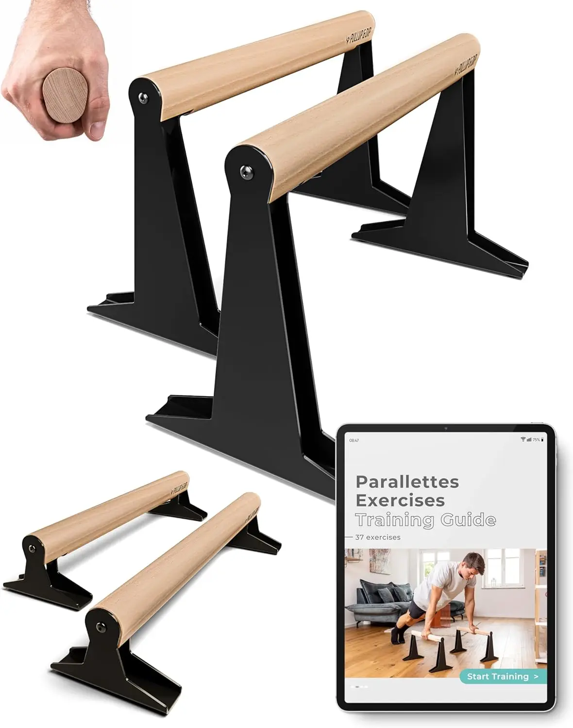 Wooden Parallettes, Low or Medium Gymnastic Bars Handstand Bars with Ergonomical Wooden Handle, Parallette Bars for Calisthenics