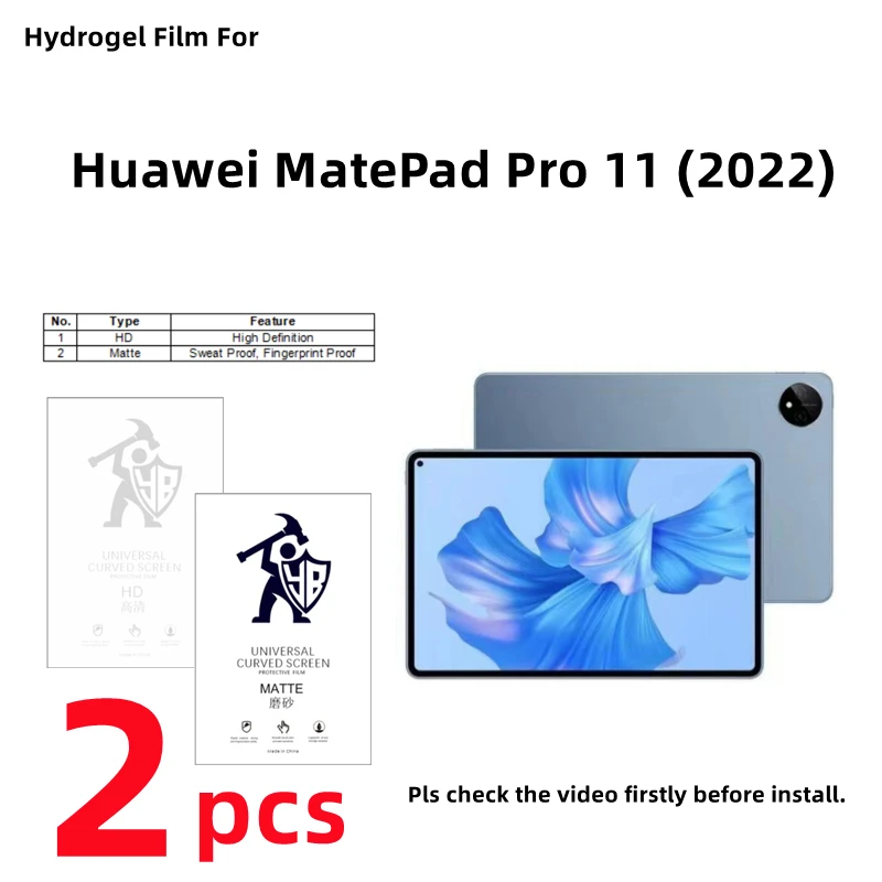 2pcs HD Hydrogel Film For Huawei MatePad Pro 11 2022 Matte Screen Protector For MatePad Pro 11 (2022) Clear/Frosted Full Cover