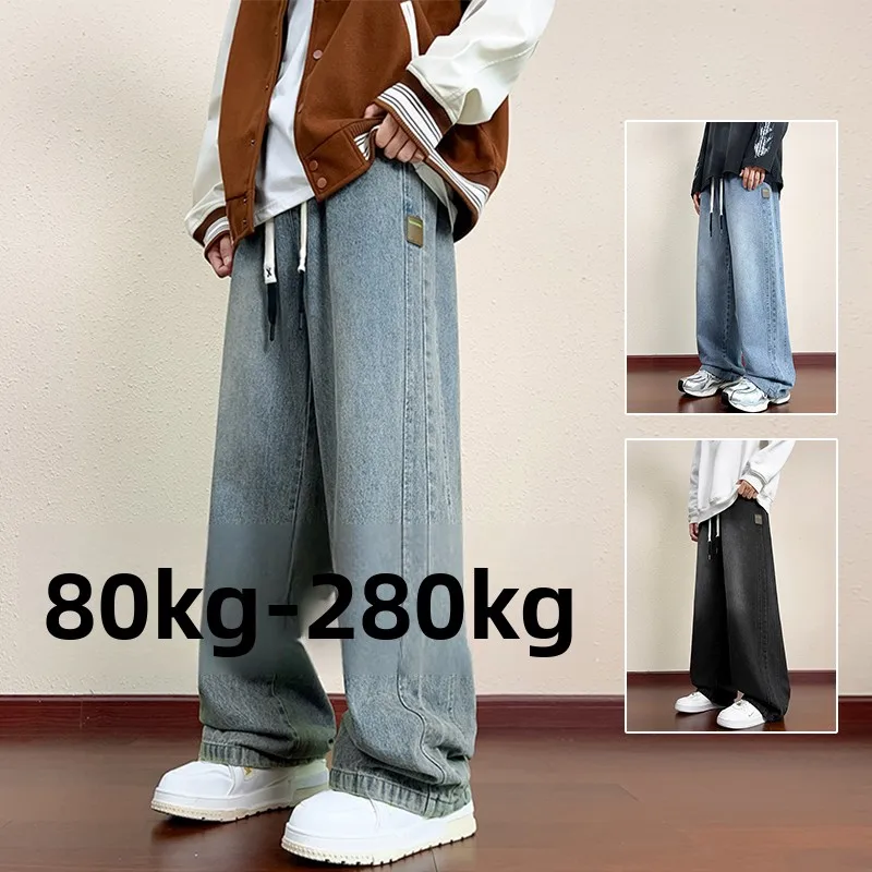 

Men's Straight Leg Jeans Casual plus Size Large Waist Jeans Loose Wide Leg Pants Autumn Wear Comfortable Cotton Denim