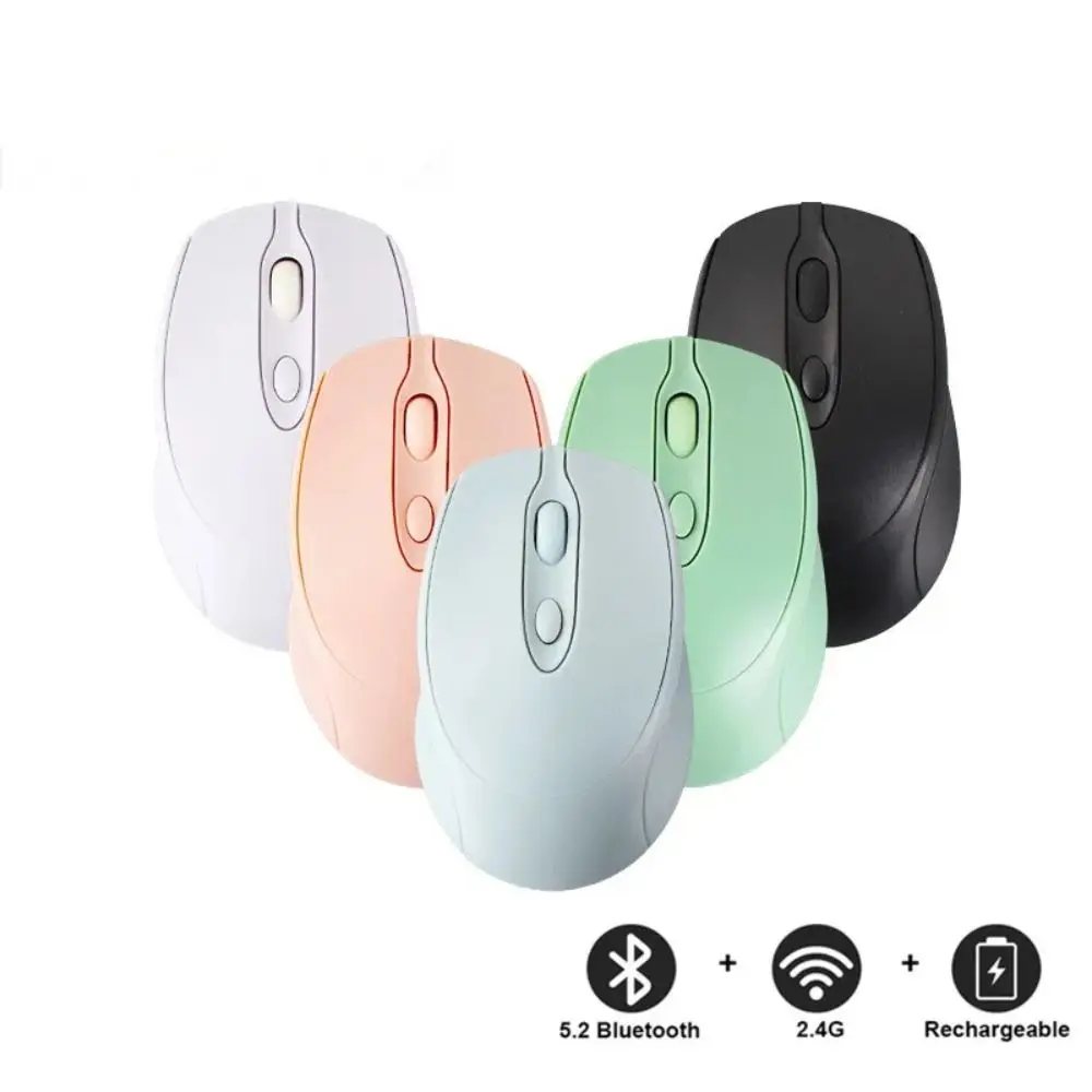 2.4Ghz+BT5.0 Macaron Wireless Mouse 1600DPI Plug and Play Ergonomics Wireless Mouse Rechargeable Long Battery Life