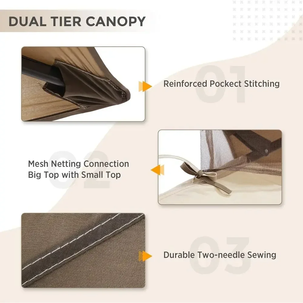 11x11 Beige Polyester Gazebo Sunshade with Air Vent Top Cover