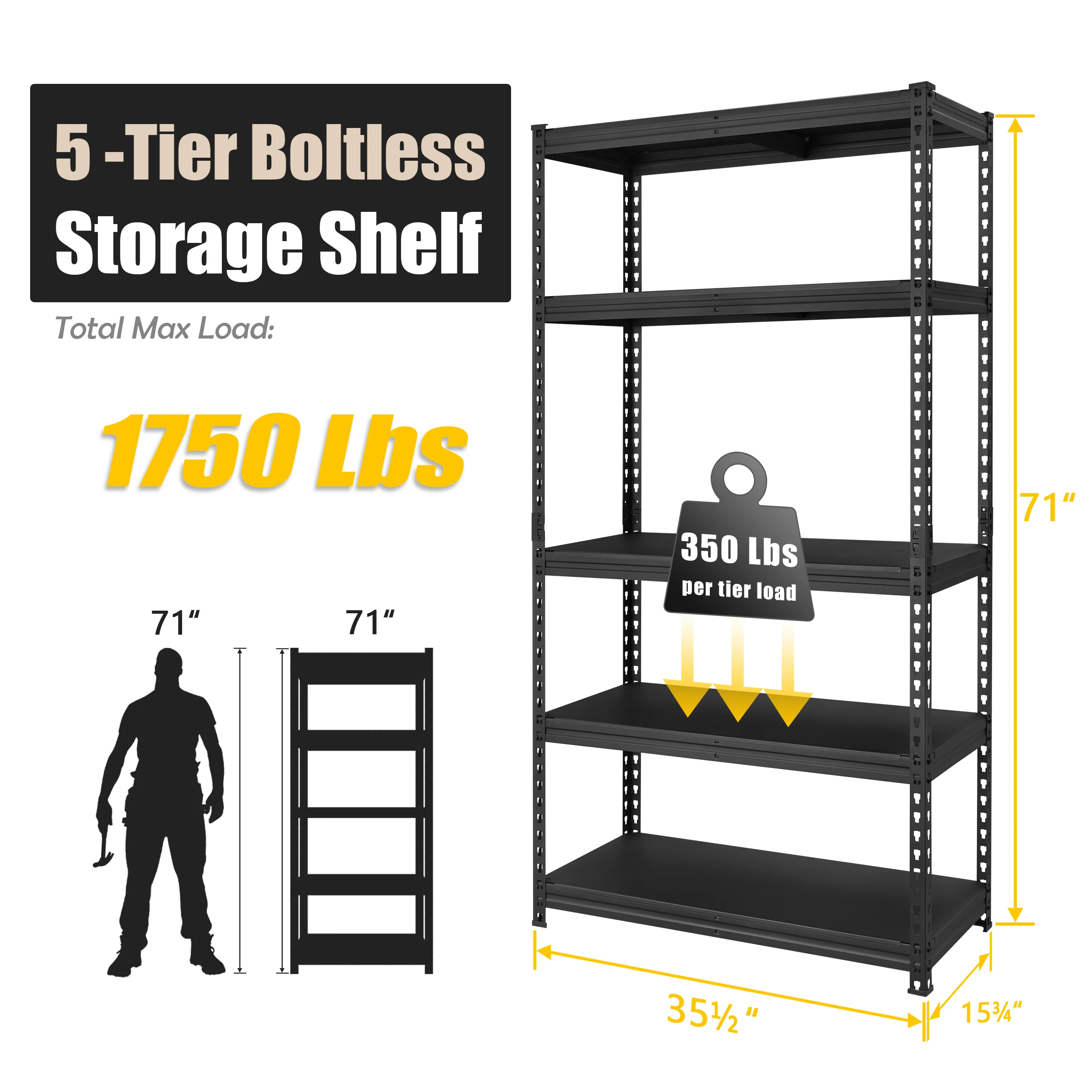 5-Tier Utility Shelves, Metal Storage Shelves, Adjustable Shelving Units, Garage Shelves Shed