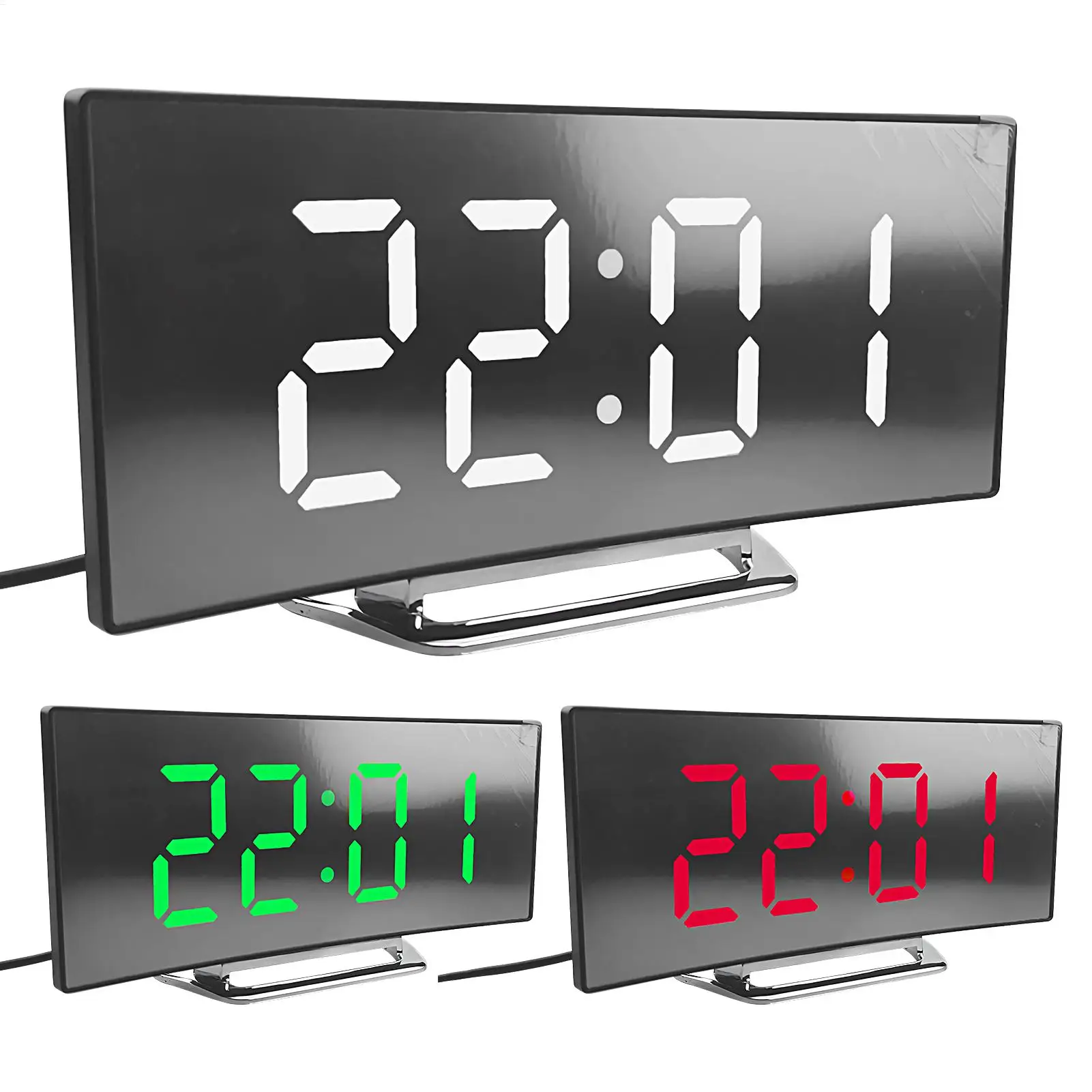 LED Display Digital Clock High-Brightness Time Management Tool Quiet Curved Electronic Clock Silent Alarm Clock For Bedroom
