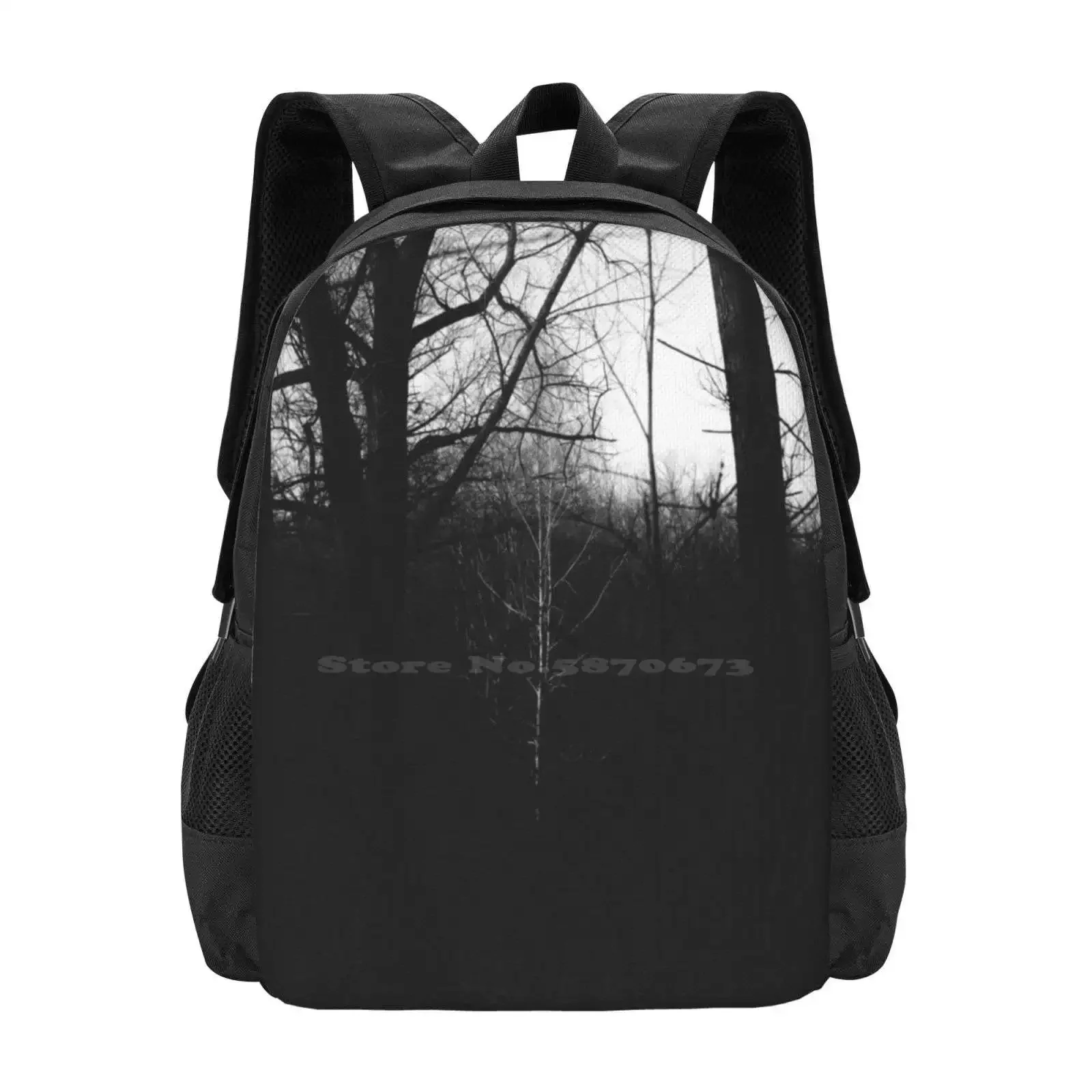 

Lonely Birch, Black Metal Forest Hot Sale Schoolbag Backpack Fashion Bags Tree Lonely Darkness Gloomy Scary Spooky Creepy