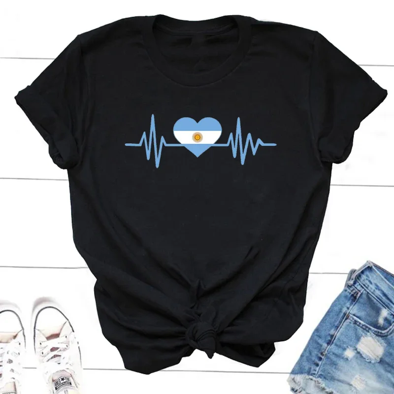 Argentina Tshirt Heart Love Argentinian Flag Sun Tee Shirts for Women Men Argentine T Shirt Funny Women's Clothing Tops