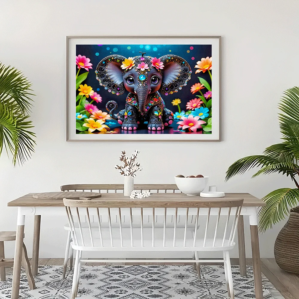 Sparkling Decorated Baby Elephant Jigsaw Puzzle Adult Cute Animal Theme Intellectual Game Home Leisure Colorful Decor Puzzle Toy