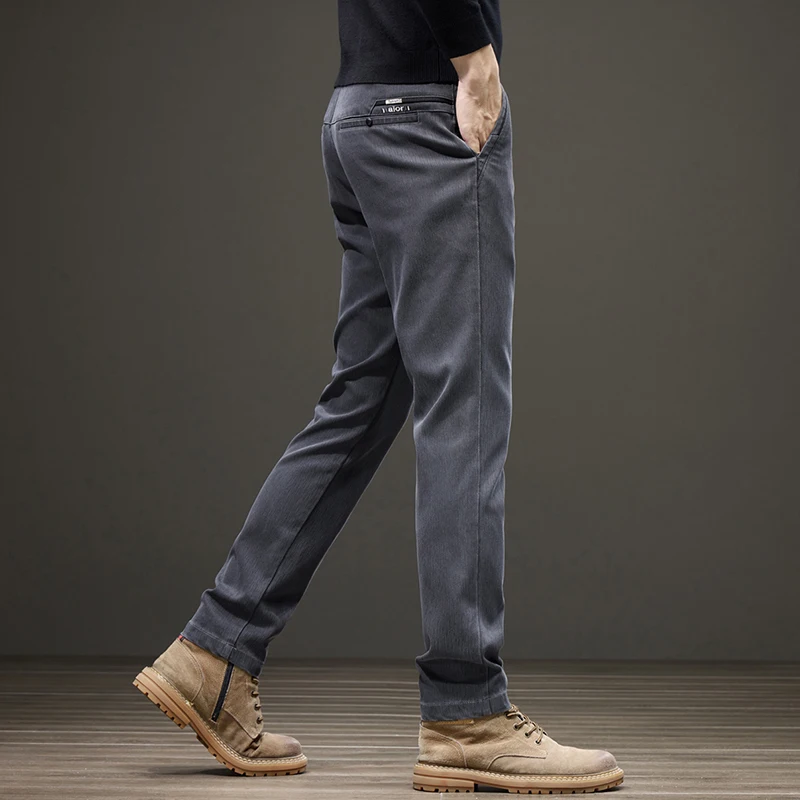 Lyocell-Pantalones informales de negocios para hombre, Pantalones rectos ajustados, elásticos, a la moda, de oficina, con cintura elástica, ropa cómoda, otoño