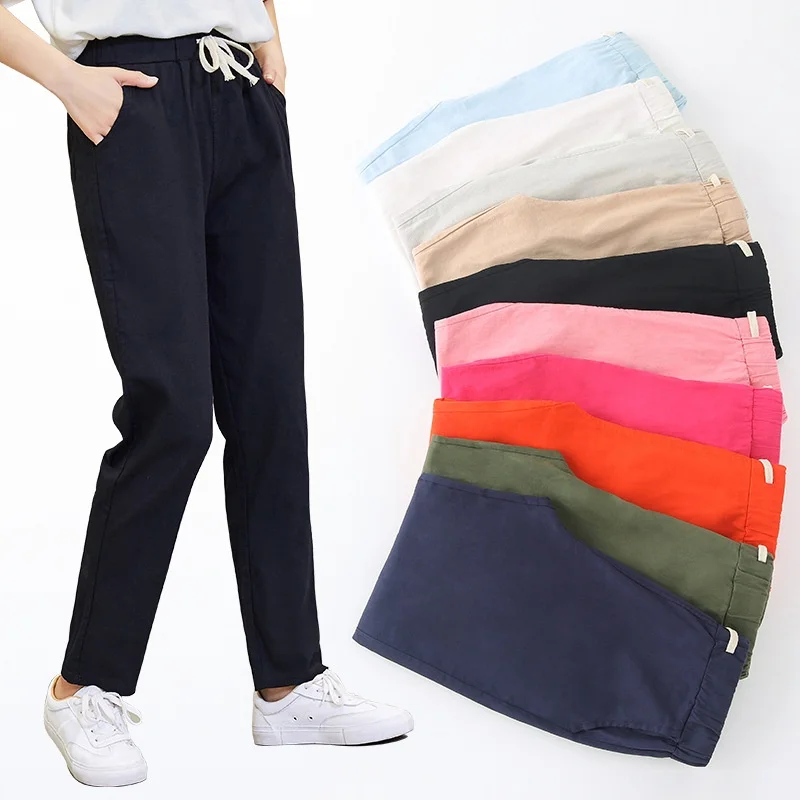 

New Women's Cotton Linen Nine-Point Harlan Pants Summer Breathable Loose plus Size Casual Pants Women's Base Layer Pants