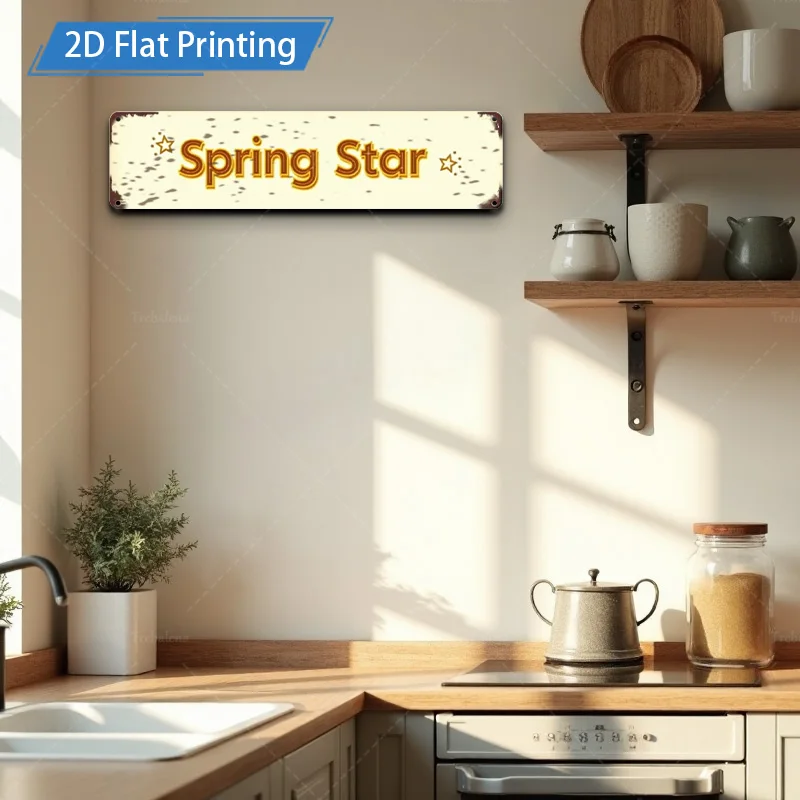 [2D FLAT] 1 قطعة علامة معدنية، 4 × 16 بوصة خمر الربيع ستار علامة معدنية جدار ديكور فني