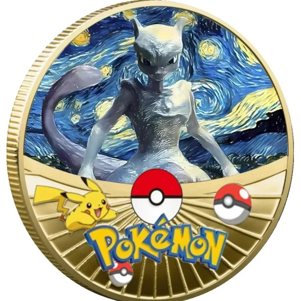 New Pokemon Gold Coin Metal Set Pikachu Charizard Commemorative Anime Baby Starry Sky Oil Painting Coin Commemorative Medal