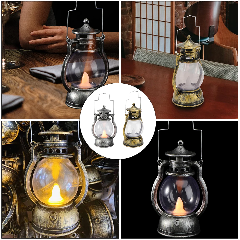 

2 Pcs Mini Night Lights Vintage Portable Plastic Lanterns for Home Office Decor Christmas Party Atmosphere Lighting