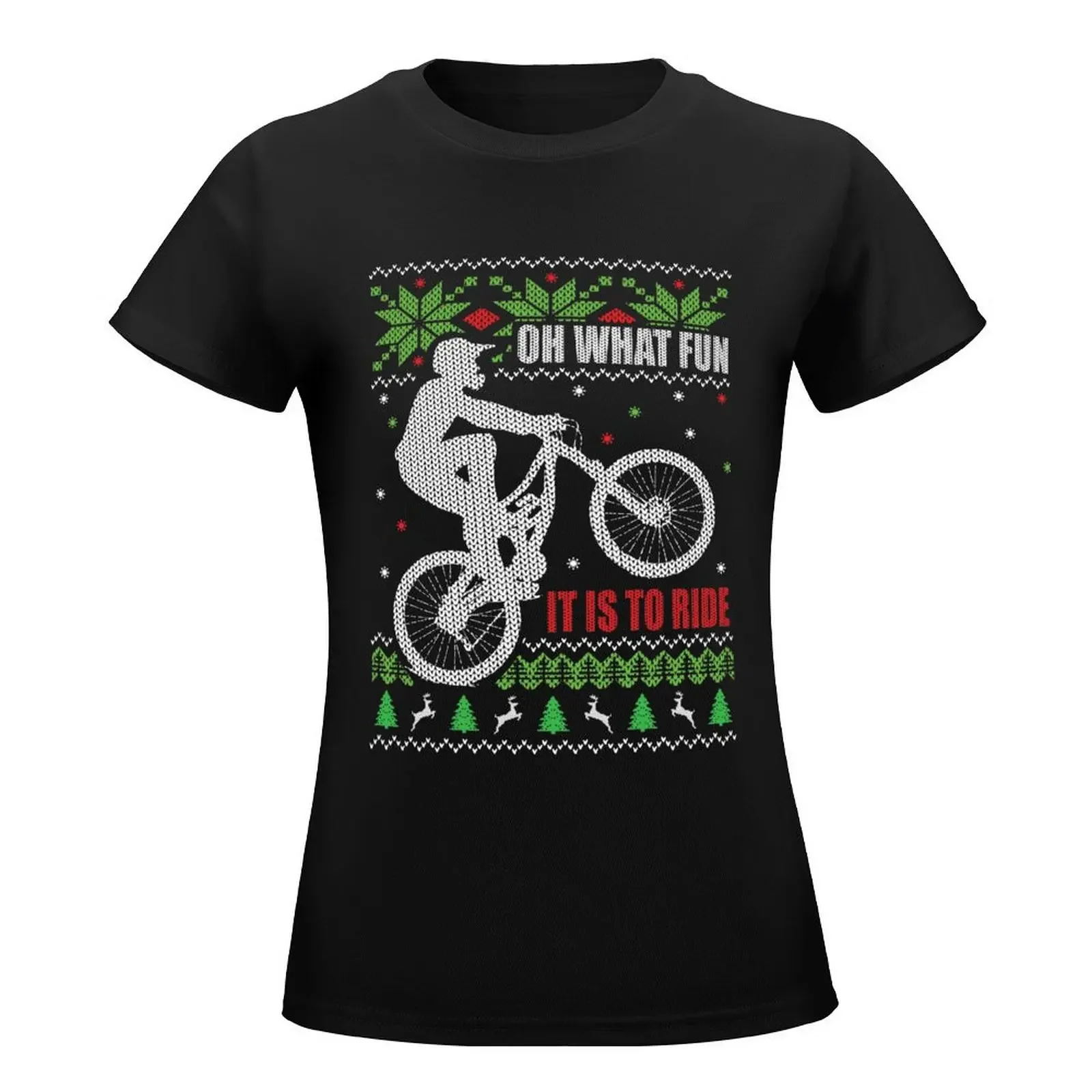 Mountain Bike Ugly Christmas T-Shirt tops funny graphics cropped t shirts for Women