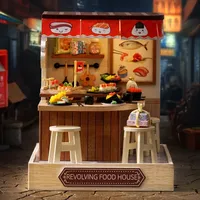 Mini Sushi Restaurant Casa Miniature DIY Wooden Building Kits Doll Houses with Furniture LED Light Dollhouse for Girls Gifts