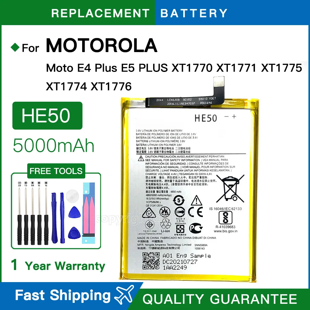 Brand New 5000mAh HE50 Battery For Motorola Moto E4 Plus E5 PLUS XT1770 XT1771 XT1775 XT1774 XT1776 Phone Batteries + Tools