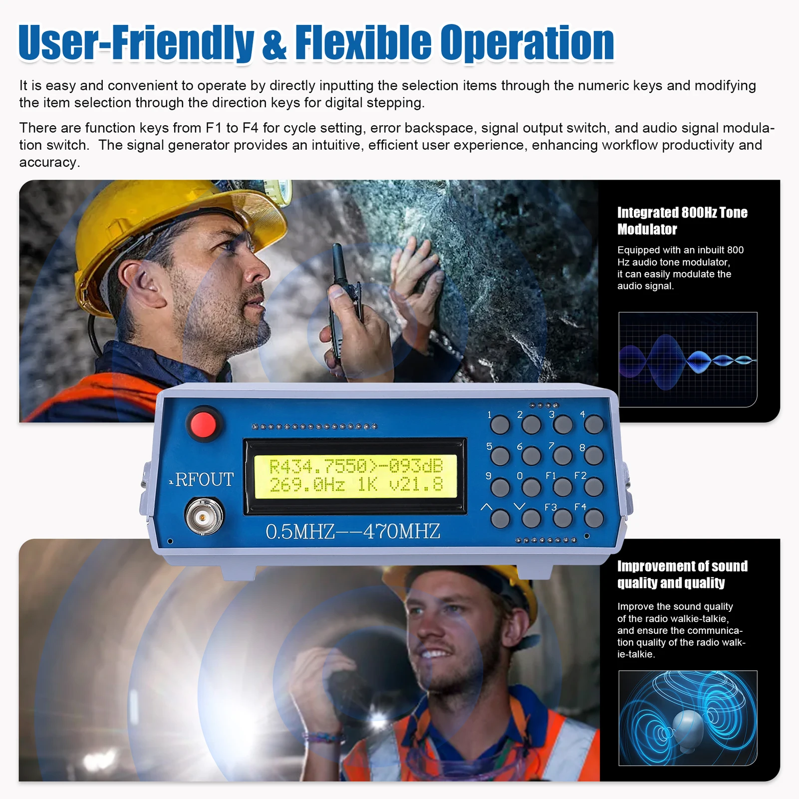 0.5M-470M Radio Frequency Signal Source Generator Practical Debugging Instrument Tester for Frequency Modulation Interphone