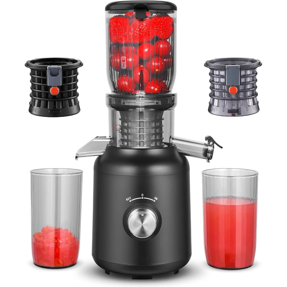 

Cold Press Juicer with 4.1" Extra Feed Chute, 2 No-Metal Filters & Easy Clean with Brush, Quiet Powerful Motor, Electric Juicer