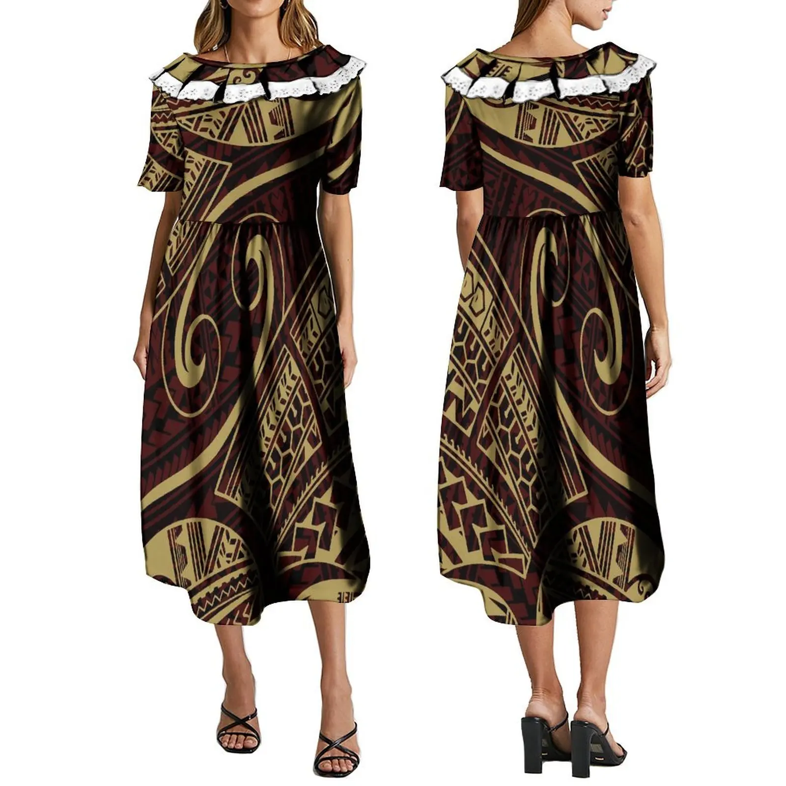 2024 New Fashion Dress Polynesian Vintage Tribal Design Dress Custom Banquet High Quality Fabric Dress Summer Short Sleeves