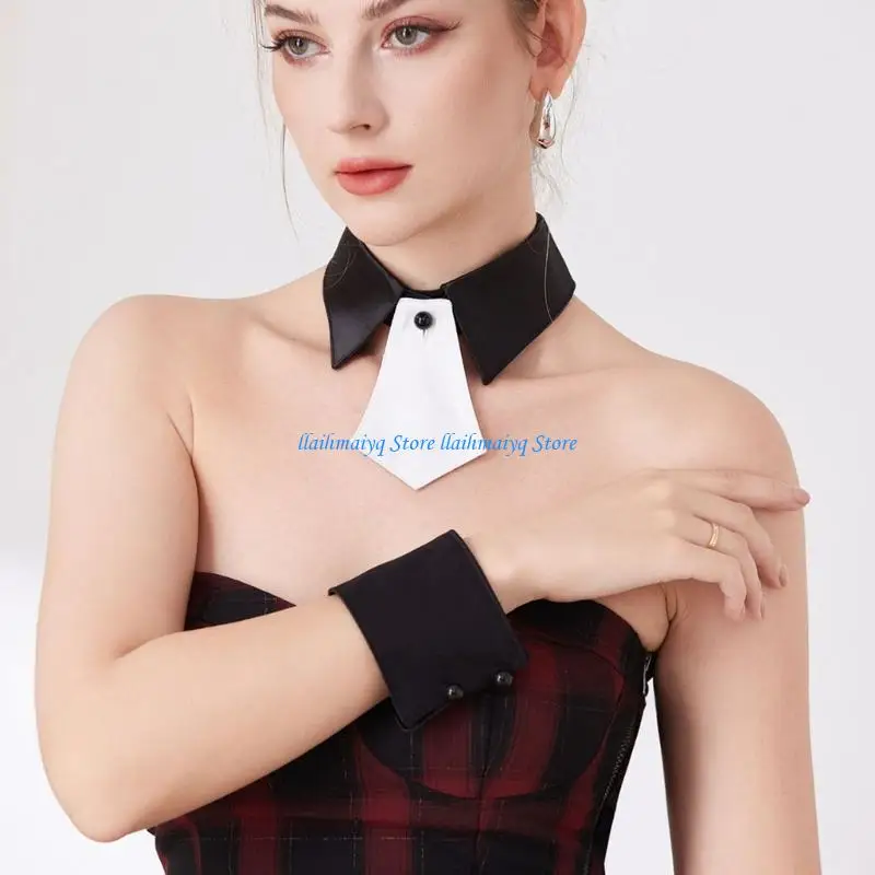 573B Detachable Layered Collar Insert Polyester Faux Shirt Neck Accessory for Office, Event, and Daily Outfit Wear