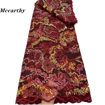 Mccarthy 럭셔리 프렌치 스팽글 얇은 명주 그물 레이스 원단, 이브닝 스팽글 소재, 패션 테일 아프리카 그물 레이스 직물, RF240km