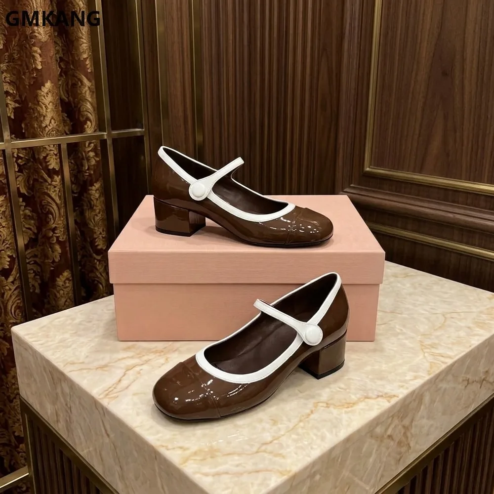 High-Quality Patent Leather Chunky Heel Mary Jane Shoes for Women Retro Multi-Color Comfort Casual Street Style GMKANG