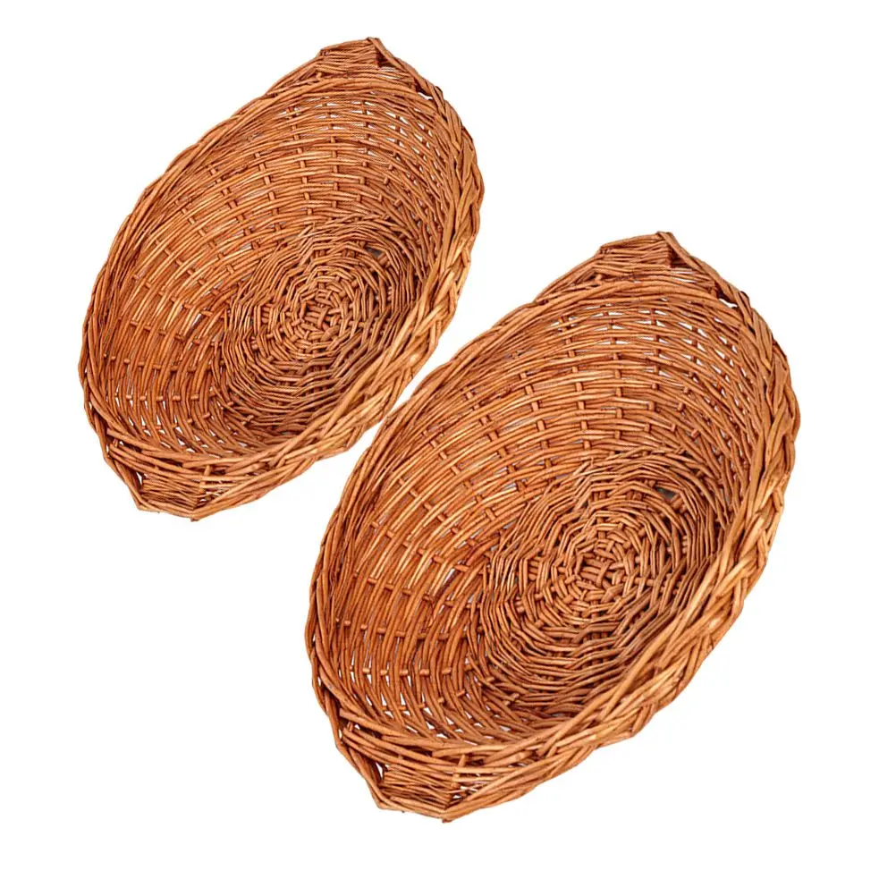 2 Pcs 22cm Snack Pastry Holder Rattan Baskets Storage Household Bread Container Snack Holder Desk ganizer Kitchen Tray