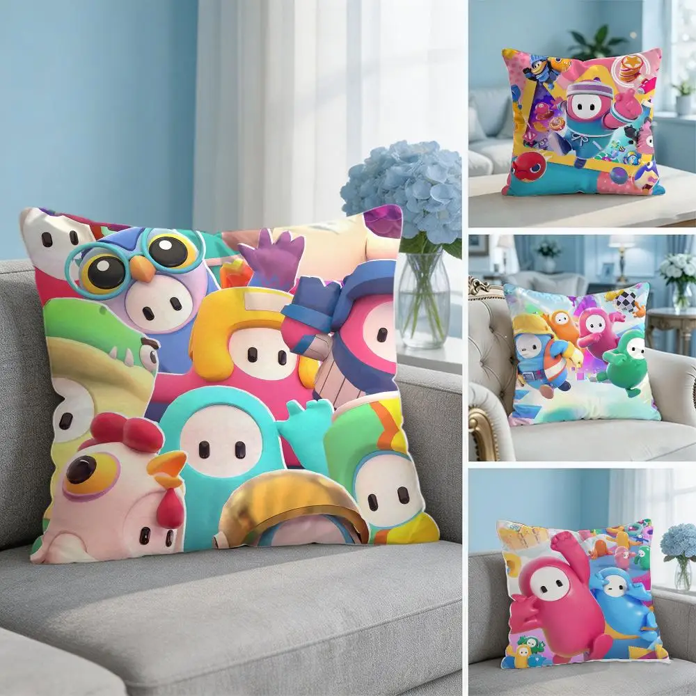 Video Game F-Fall Guys Cushion Cover Soft Short Plush Throw Pillow Cover Hidden Zipper Cutecore Sofa Bedroom Home Decor