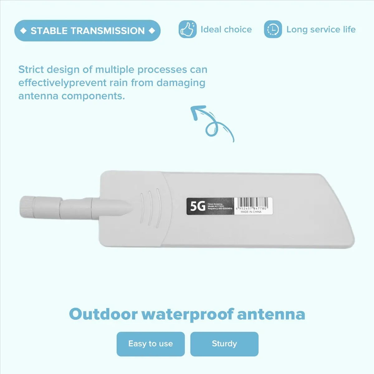 【A75T】 1PCS 5G/3G/4G/GSM Full Band Glue Stick Omni Wireless Smart Meter Router Module Gain 40DBi Antenna, White SMA Male