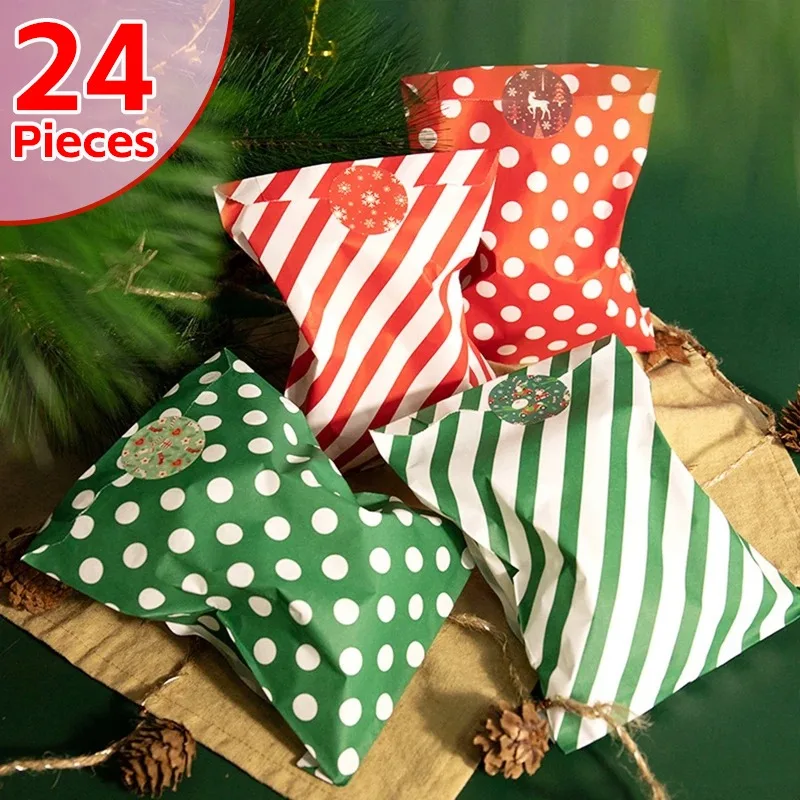 24 Pieces Christmas Treat Bags Storage Bags Candy Cookie Cable Bags Pocket Christmas Party Decoration Gifts Packaging Supplies