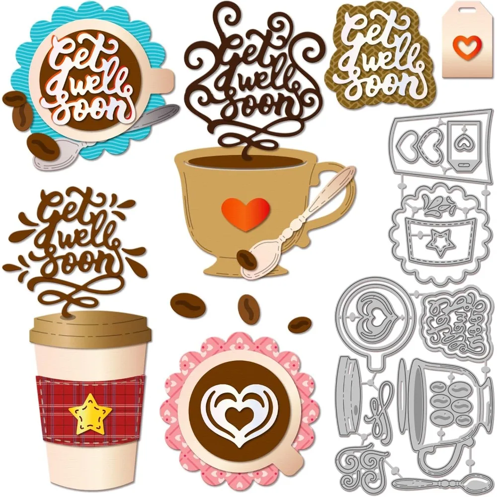 Kaffeetassen-Stanzformen für DIY-Scrapbooking, Metall, bald, Worte, Stanzformen, Stanzformen für die Kartenherstellung, Prägung, Fotoalbum