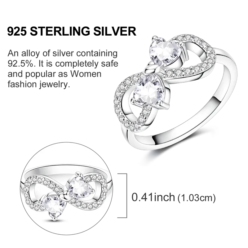 Original 925 Sterling Silver Women Rings Pink Zirconium Bow Ring LOVE Wedding Rings for Engagement Jewelry Anniversary Gift